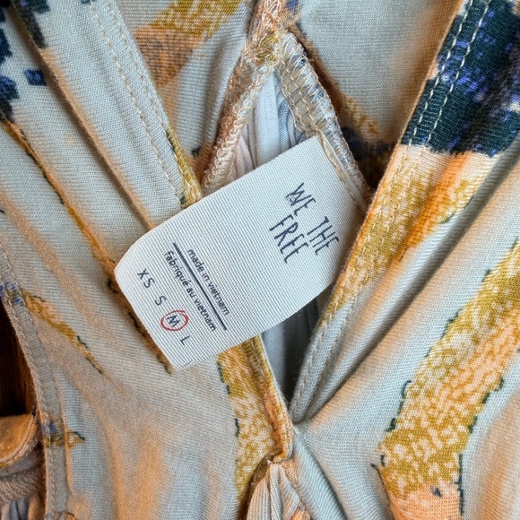 Free People We the Free Milly tank top yellow blue print flowy v neck. Size: M - Picture 3 of 5